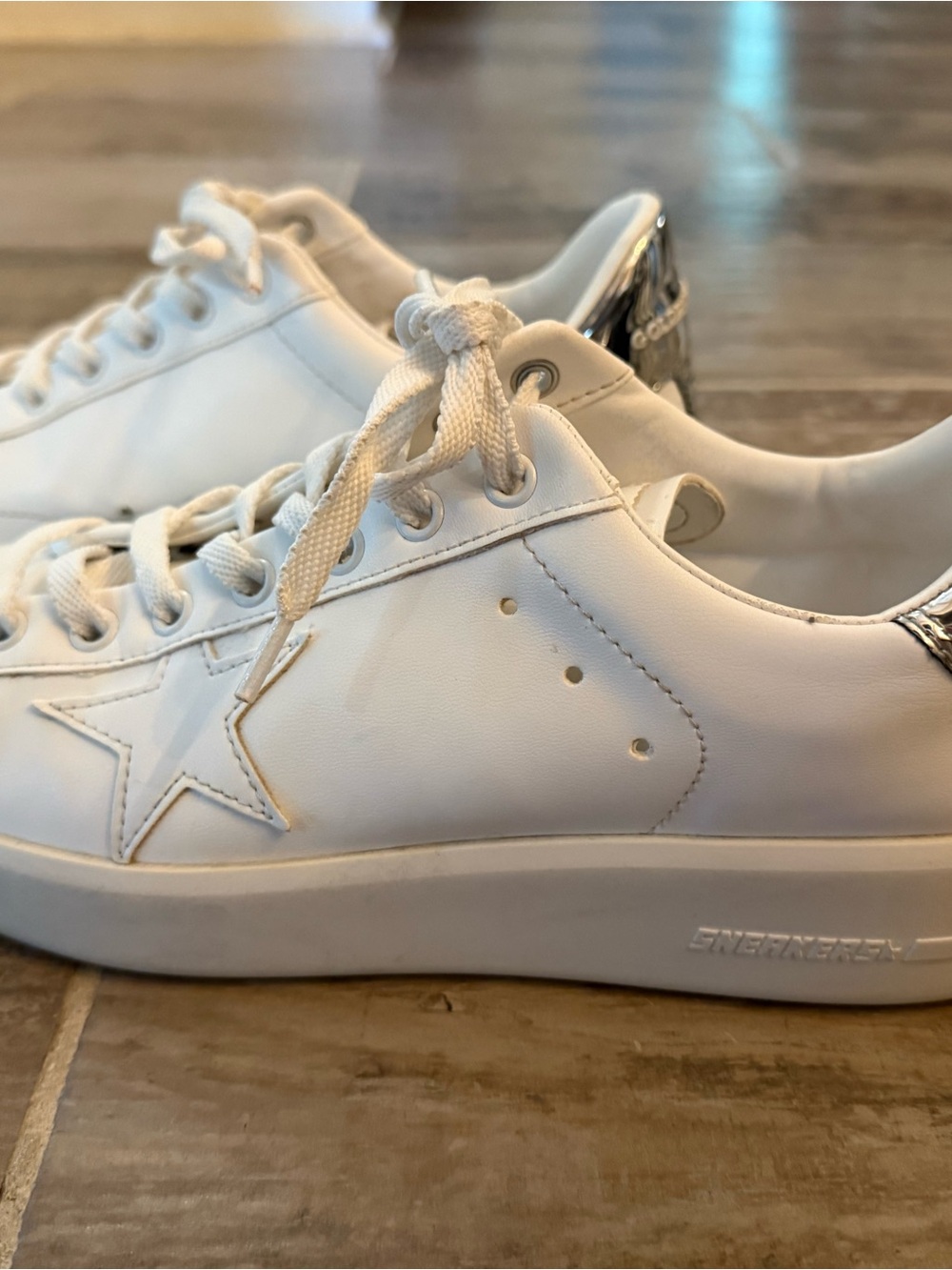Golden Goose Pure Star Sneakers with Silver Heel Tab and White Leather Star
